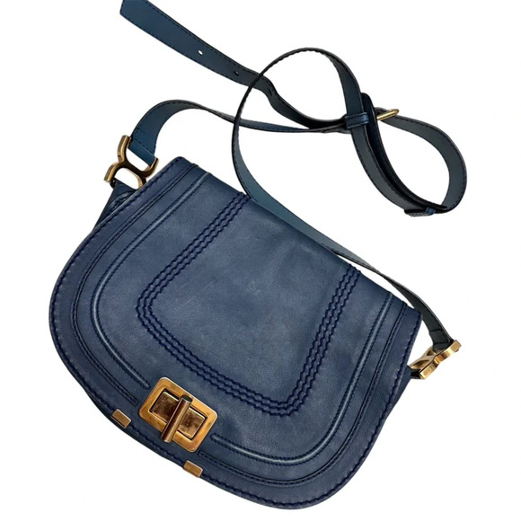 Chloe Handbags - Chloe Marcie Crossbody Blue Gold Hardware